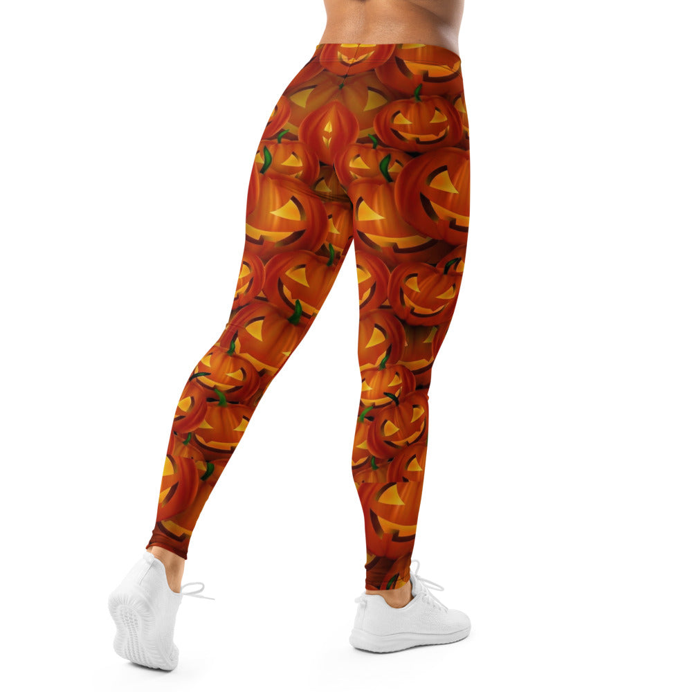 Personalisierte Damen Sportleggings Halloween Kürbis Muster Orange Fitness Yoga Leggings S378