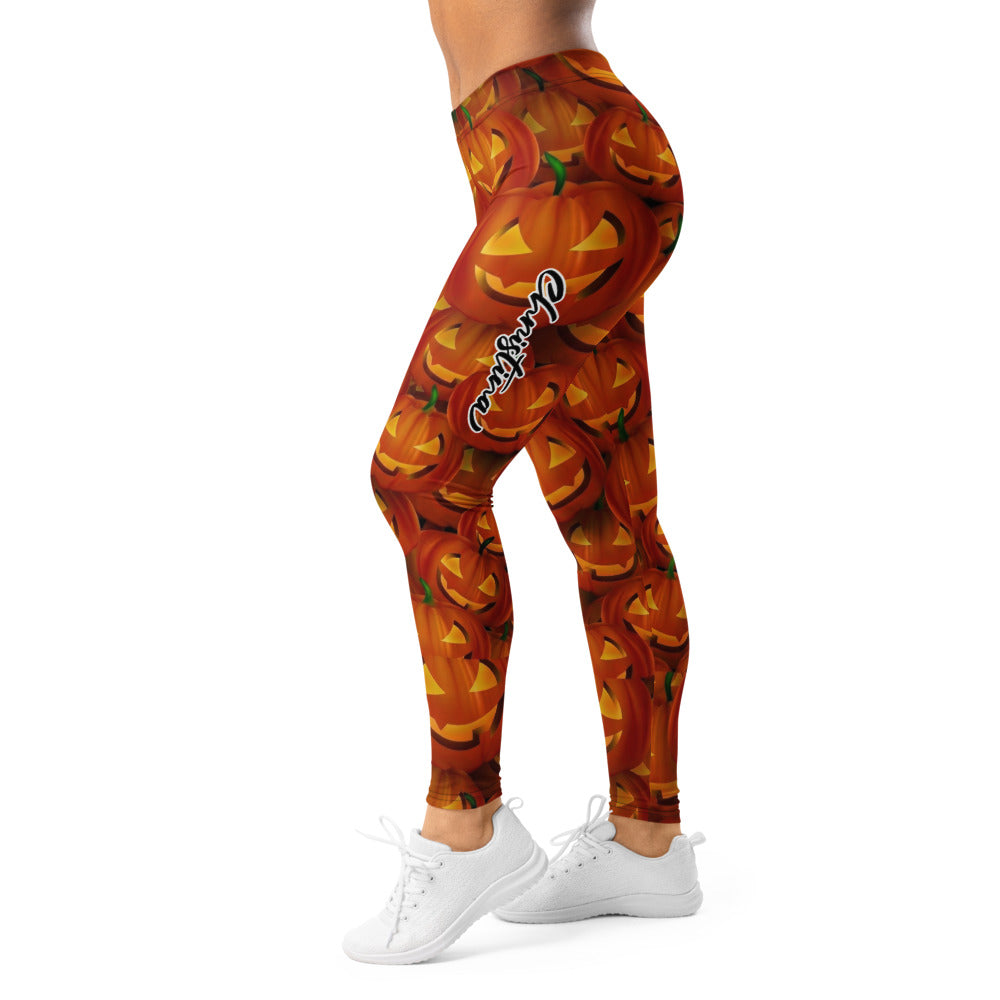 Personalisierte Damen Sportleggings Halloween Kürbis Muster Orange Fitness Yoga Leggings S378