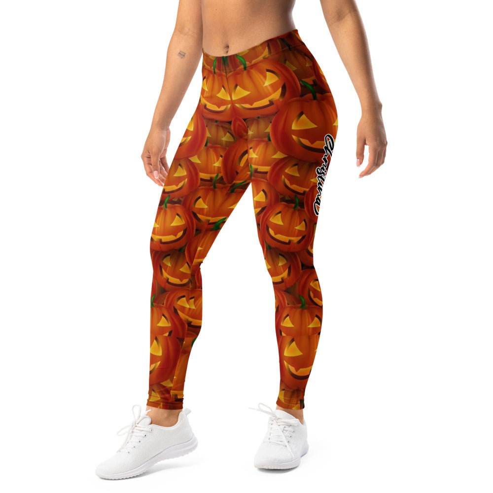 Personalisierte Damen Sportleggings Halloween Kürbis Muster Orange Fitness Yoga Leggings S378