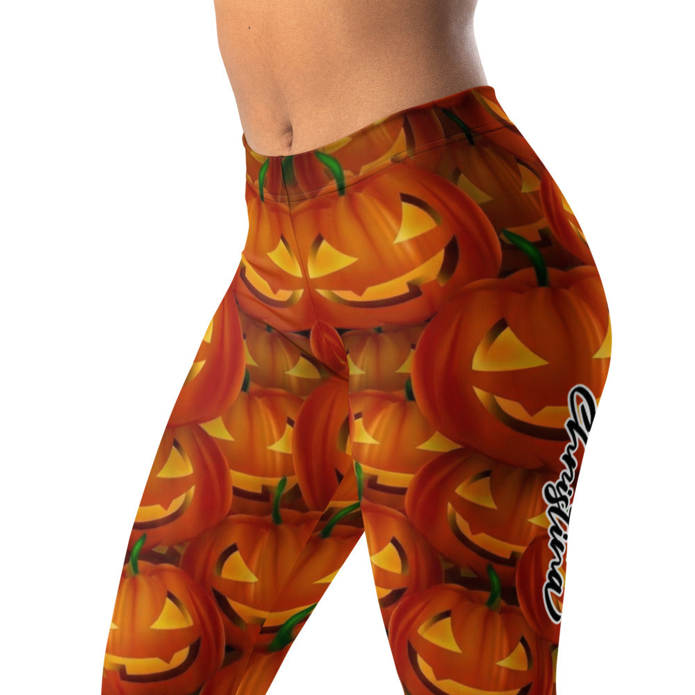 Personalisierte Damen Sportleggings Halloween Kürbis Muster Orange Fitness Yoga Leggings S378