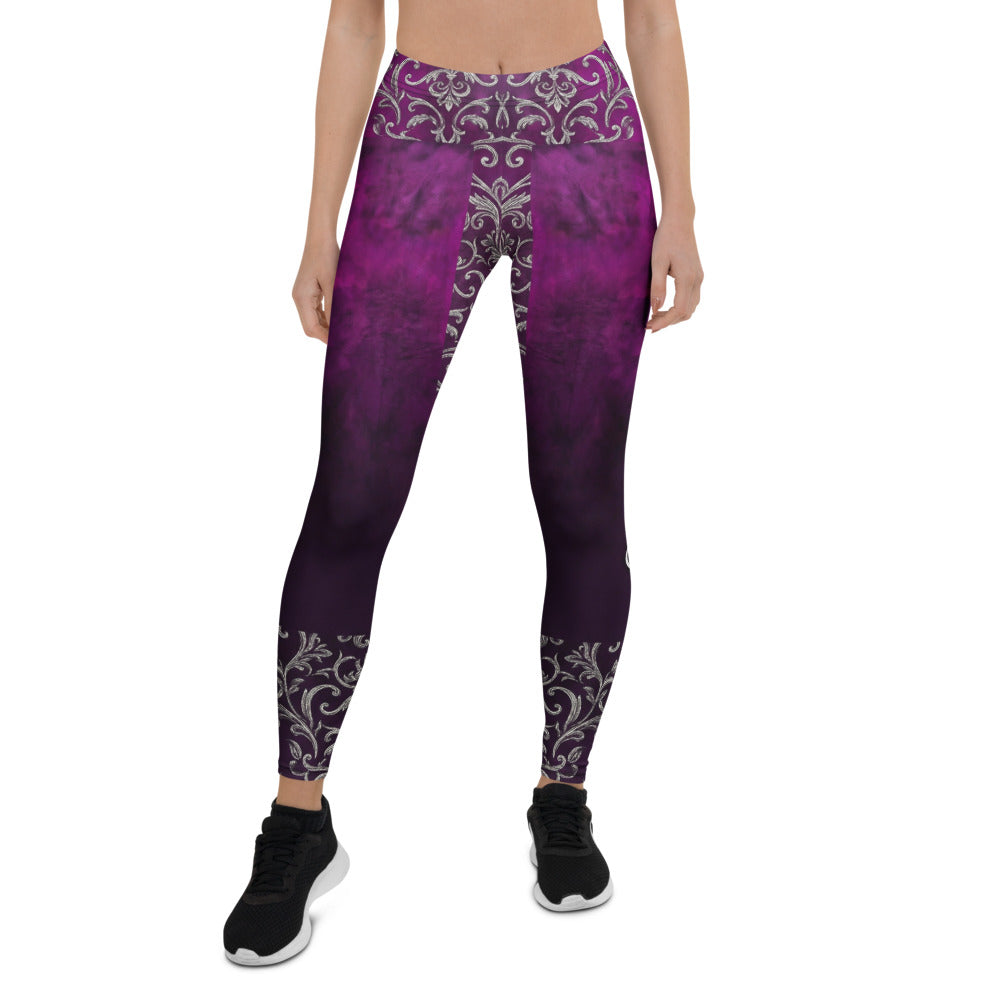 Personalisierte Sportleggings Damen Lila Schwarz Ornament Muster Barock Design Fitness Leggings H985
