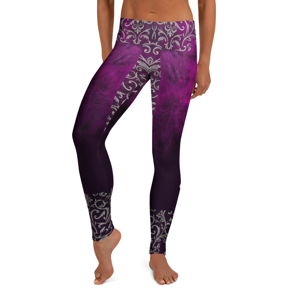 Personalisierte Sportleggings Damen Lila Schwarz Ornament Muster Barock Design Fitness Leggings H985