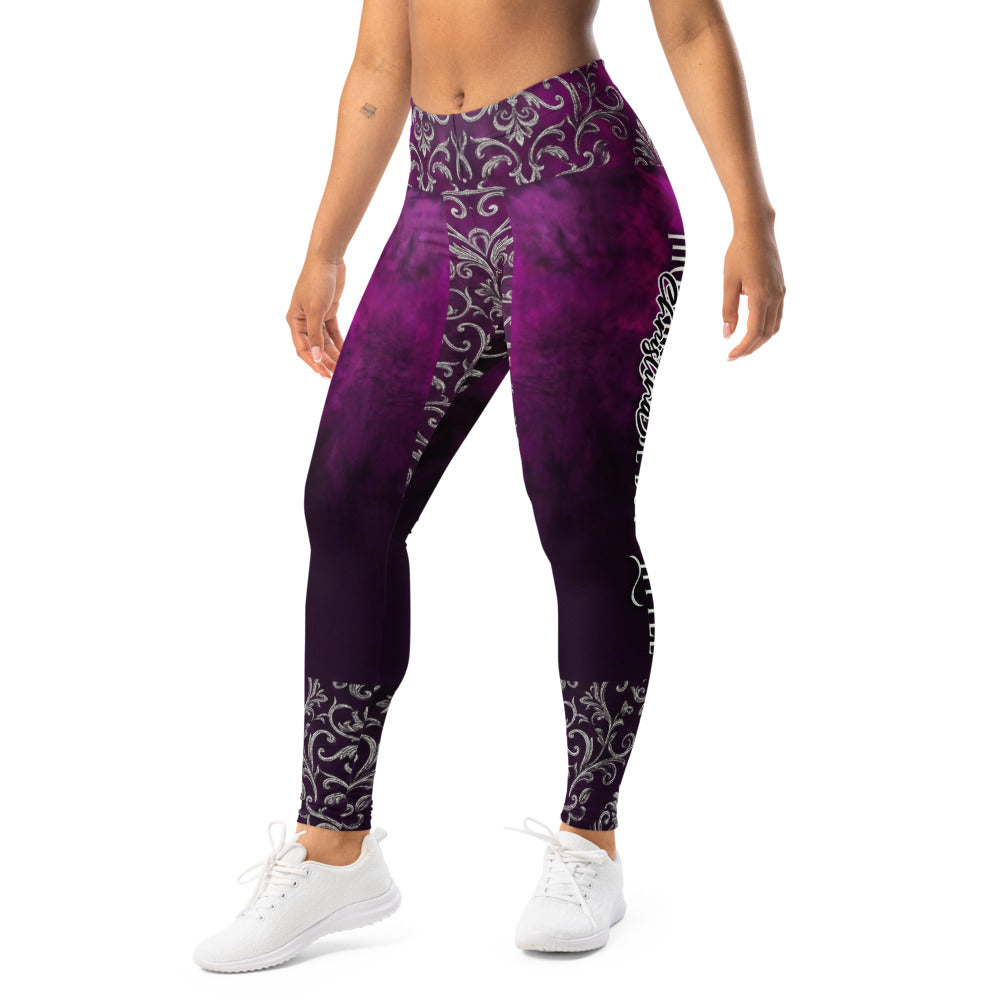 Personalisierte Sportleggings Damen Lila Schwarz Ornament Muster Barock Design Fitness Leggings H985