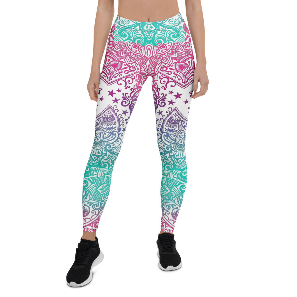 Personalisierte Damen Yoga Leggings Mandala Muster Türkis Pink Violett Fitnesshose K225