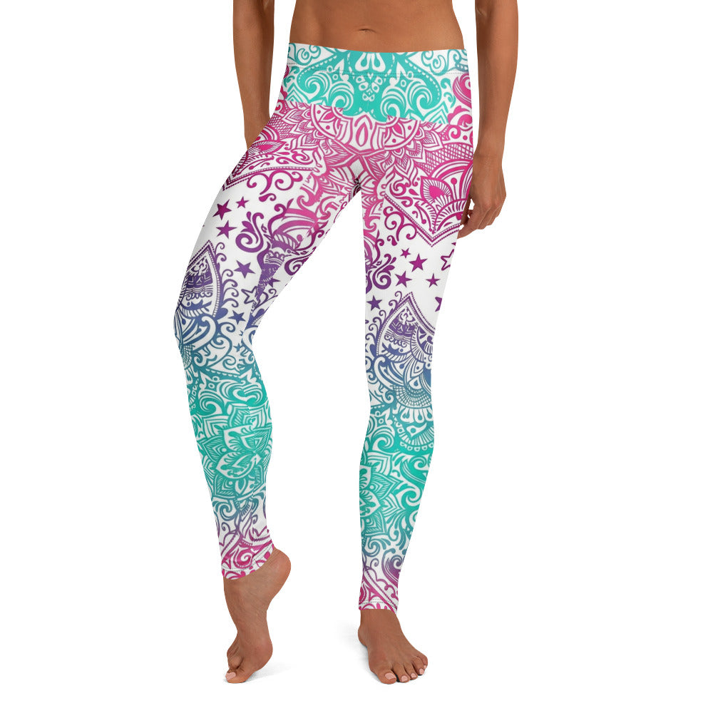 Personalisierte Damen Yoga Leggings Mandala Muster Türkis Pink Violett Fitnesshose K225