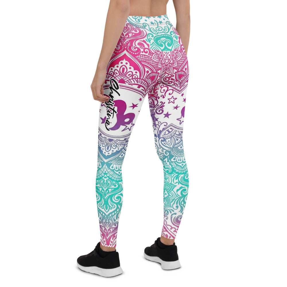 Personalisierte Damen Yoga Leggings Mandala Muster Türkis Pink Violett Fitnesshose K225