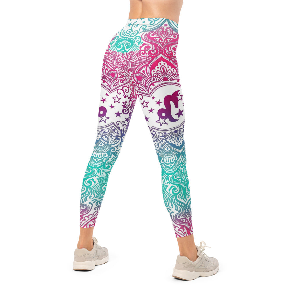 Personalisierte Damen Yoga Leggings Mandala Muster Türkis Pink Violett Fitnesshose K225