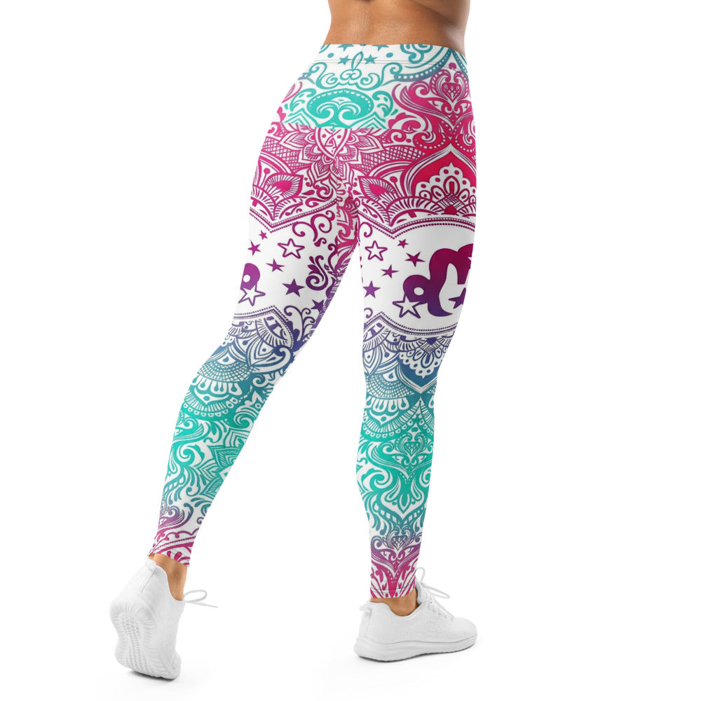Personalisierte Damen Yoga Leggings Mandala Muster Türkis Pink Violett Fitnesshose K225