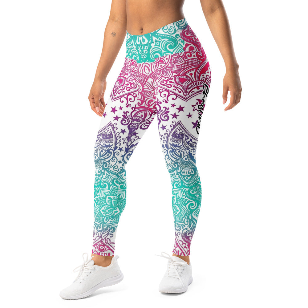 Personalisierte Damen Yoga Leggings Mandala Muster Türkis Pink Violett Fitnesshose K225