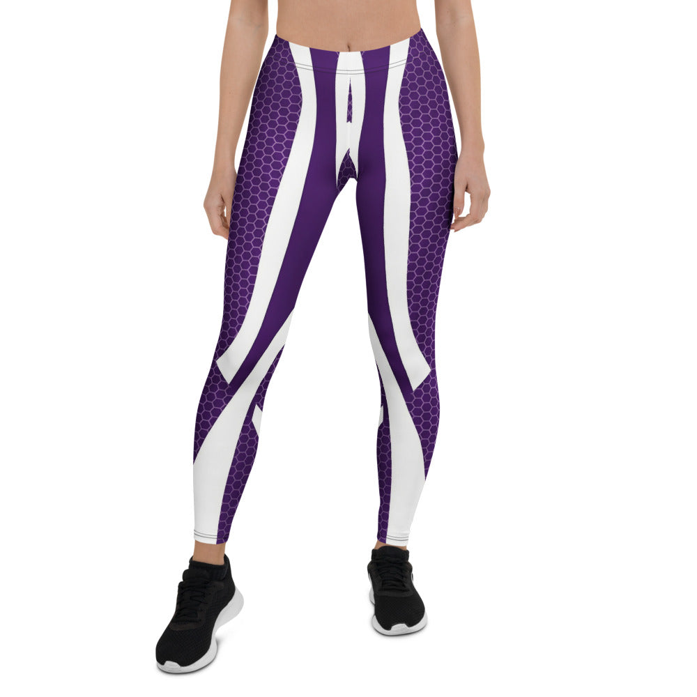 Personalisierte Damen Sportleggings Lila Weiß Wabenmuster Hexagon Design Fitness Leggings I987