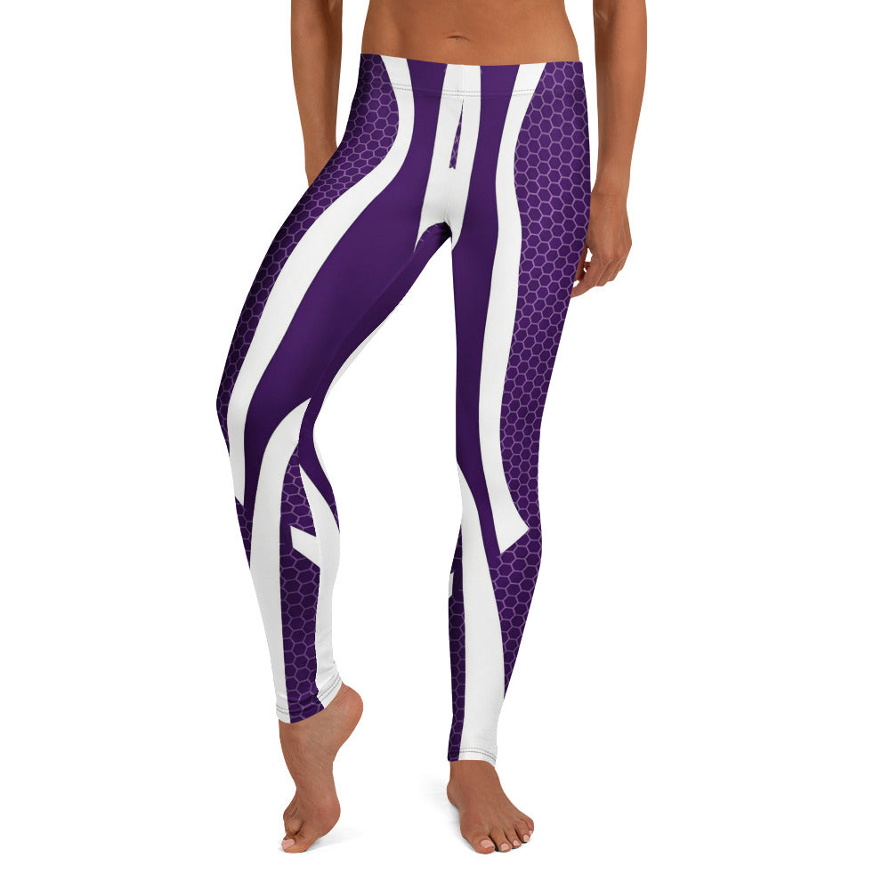 Personalisierte Damen Sportleggings Lila Weiß Wabenmuster Hexagon Design Fitness Leggings I987
