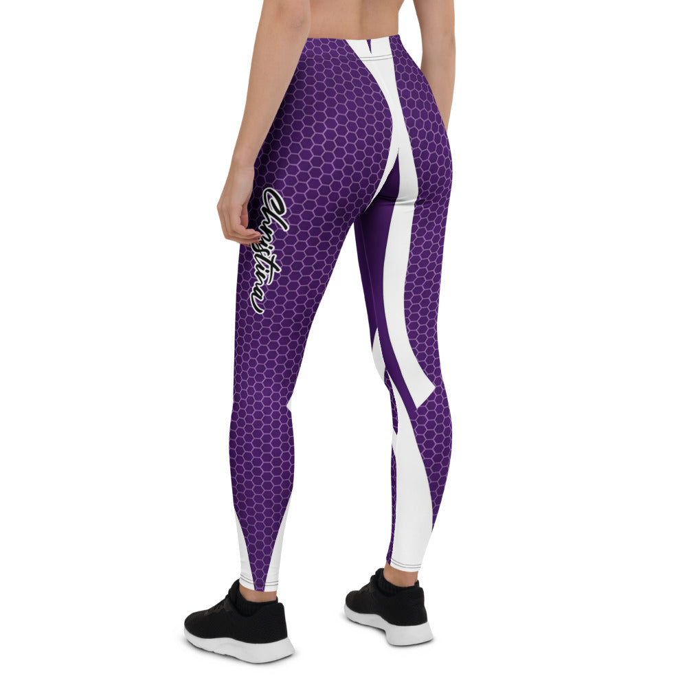 Personalisierte Damen Sportleggings Lila Weiß Wabenmuster Hexagon Design Fitness Leggings I987