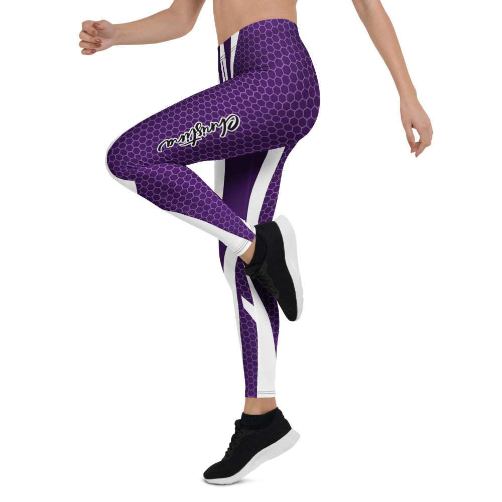 Personalisierte Damen Sportleggings Lila Weiß Wabenmuster Hexagon Design Fitness Leggings I987