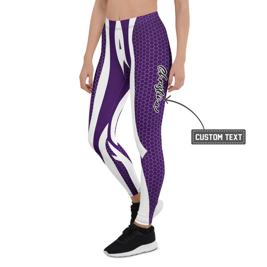 Personalisierte Damen Sportleggings Lila Weiß Wabenmuster Hexagon Design Fitness Leggings I987 - XL