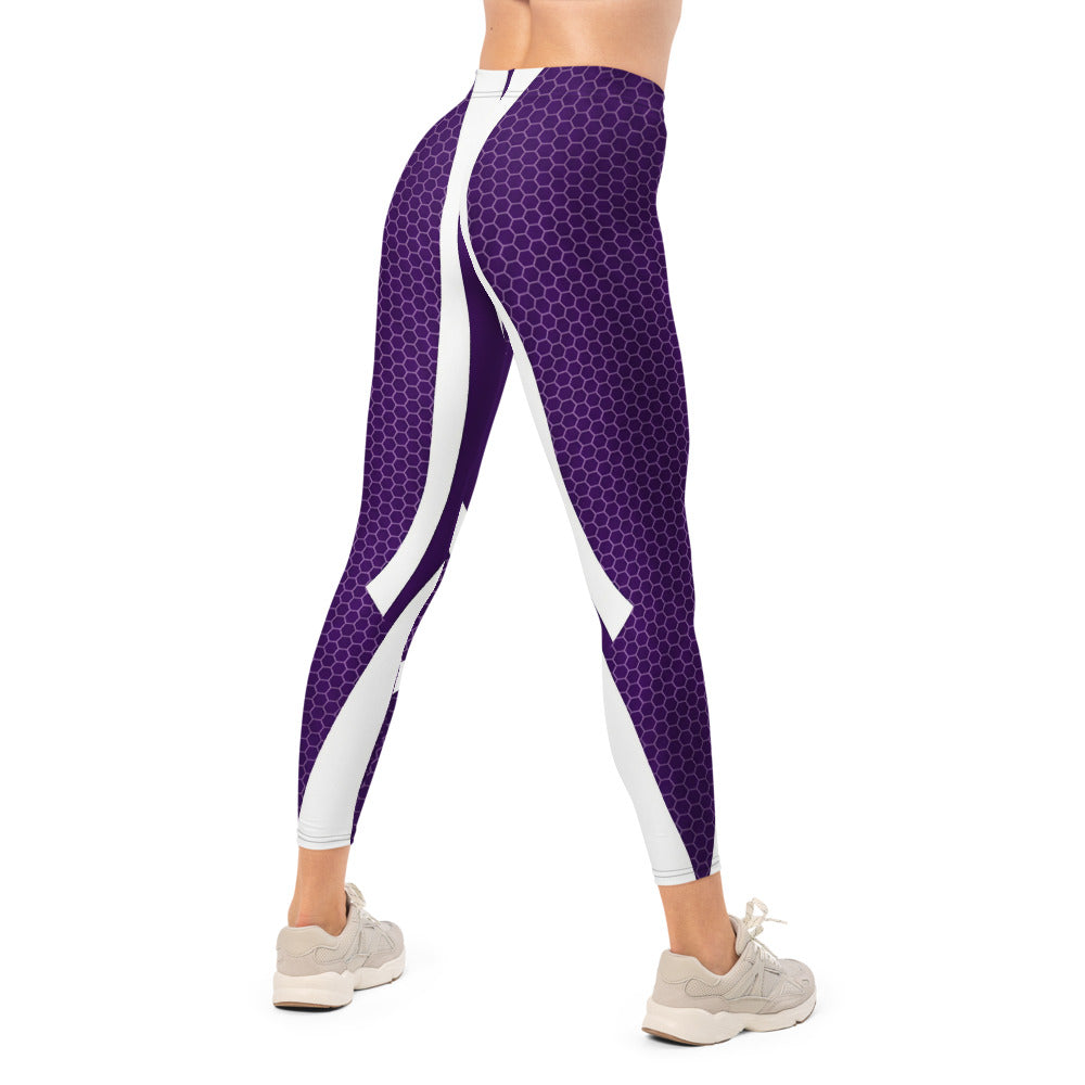 Personalisierte Damen Sportleggings Lila Weiß Wabenmuster Hexagon Design Fitness Leggings I987