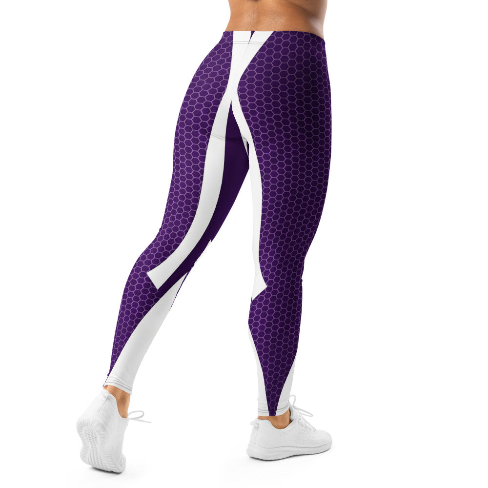 Personalisierte Damen Sportleggings Lila Weiß Wabenmuster Hexagon Design Fitness Leggings I987