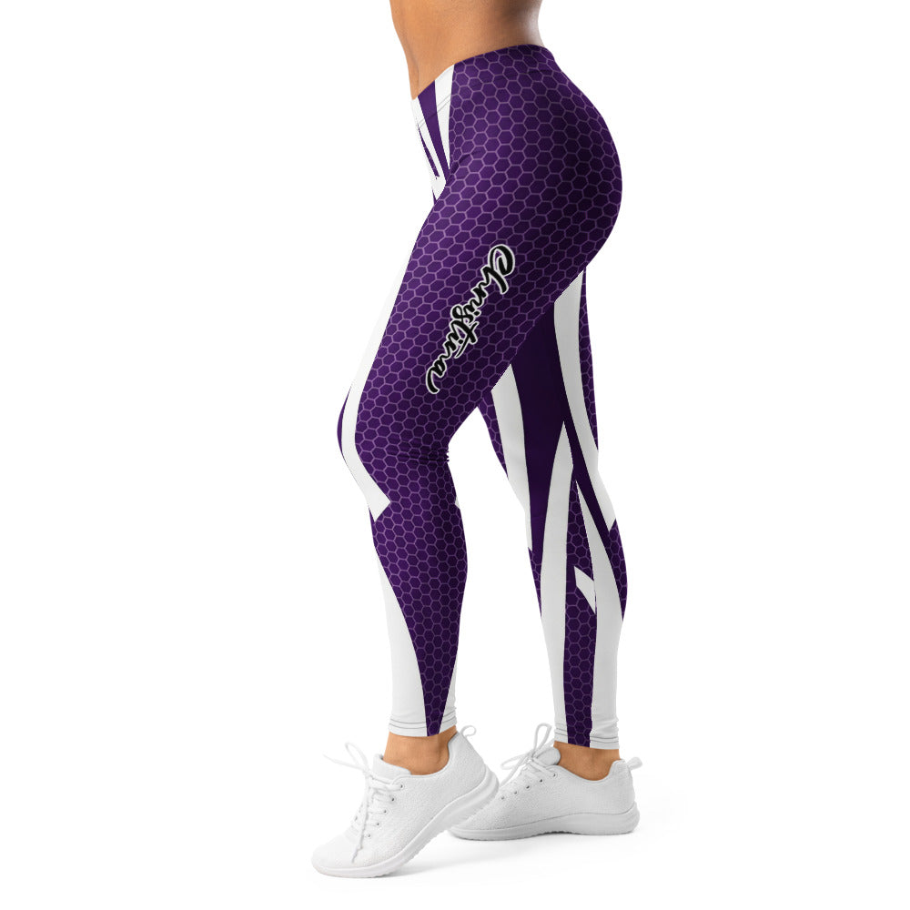 Personalisierte Damen Sportleggings Lila Weiß Wabenmuster Hexagon Design Fitness Leggings I987