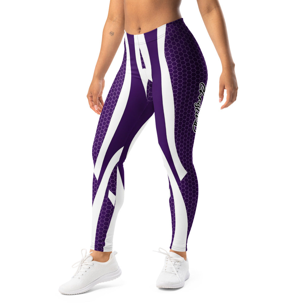 Personalisierte Damen Sportleggings Lila Weiß Wabenmuster Hexagon Design Fitness Leggings I987