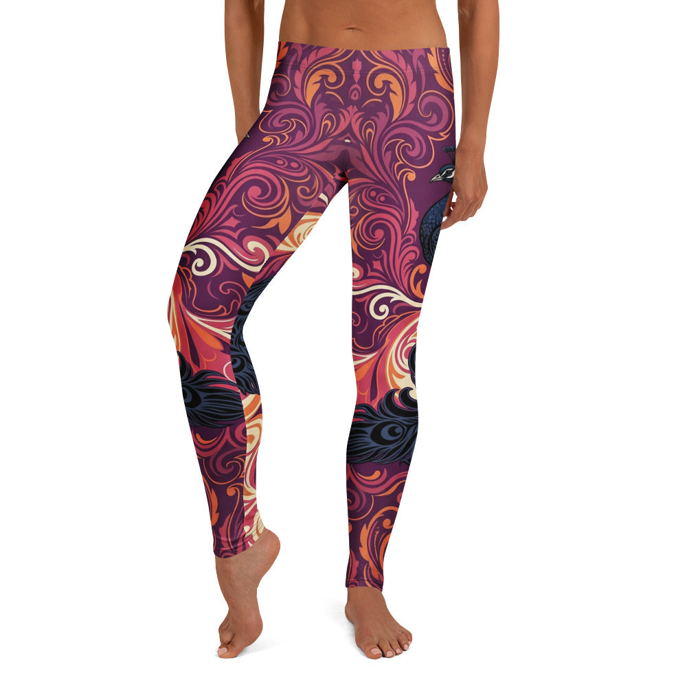 Personalisierte Damen Sportleggings Pfau Design Ornament Muster Lila Rot Fitness Yoga Leggings G540