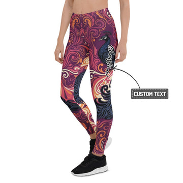 Personalisierte Damen Sportleggings Pfau Design Ornament Muster Lila Rot Fitness Yoga Leggings G540 - XL