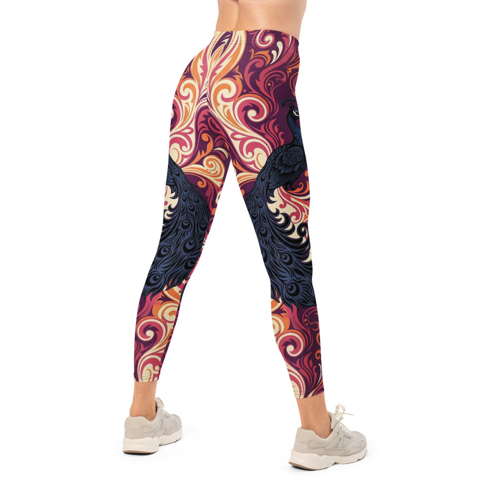 Personalisierte Damen Sportleggings Pfau Design Ornament Muster Lila Rot Fitness Yoga Leggings G540