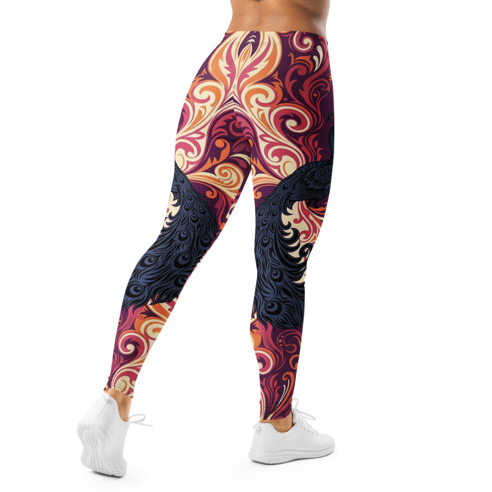 Personalisierte Damen Sportleggings Pfau Design Ornament Muster Lila Rot Fitness Yoga Leggings G540