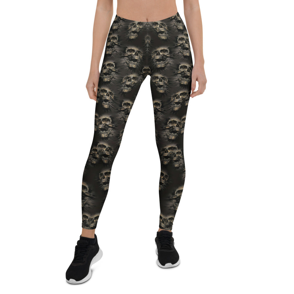Personalisierte Sportleggings Damen Totenkopf Design Schwarz Fitness Leggings F492
