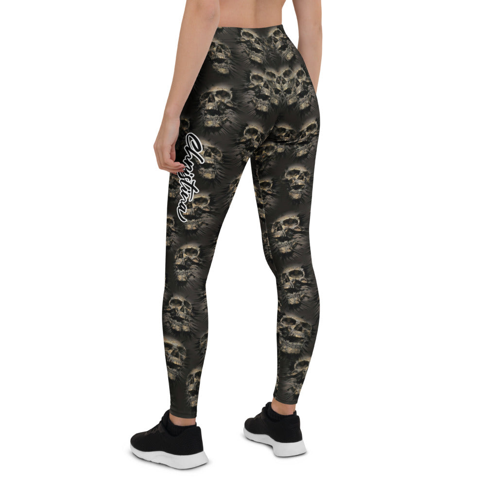 Personalisierte Sportleggings Damen Totenkopf Design Schwarz Fitness Leggings F492