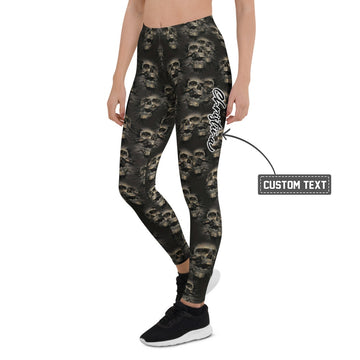 Personalisierte Sportleggings Damen Totenkopf Design Schwarz Fitness Leggings F492 - XL
