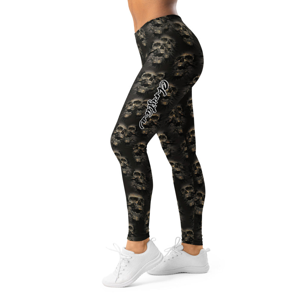 Personalisierte Sportleggings Damen Totenkopf Design Schwarz Fitness Leggings F492