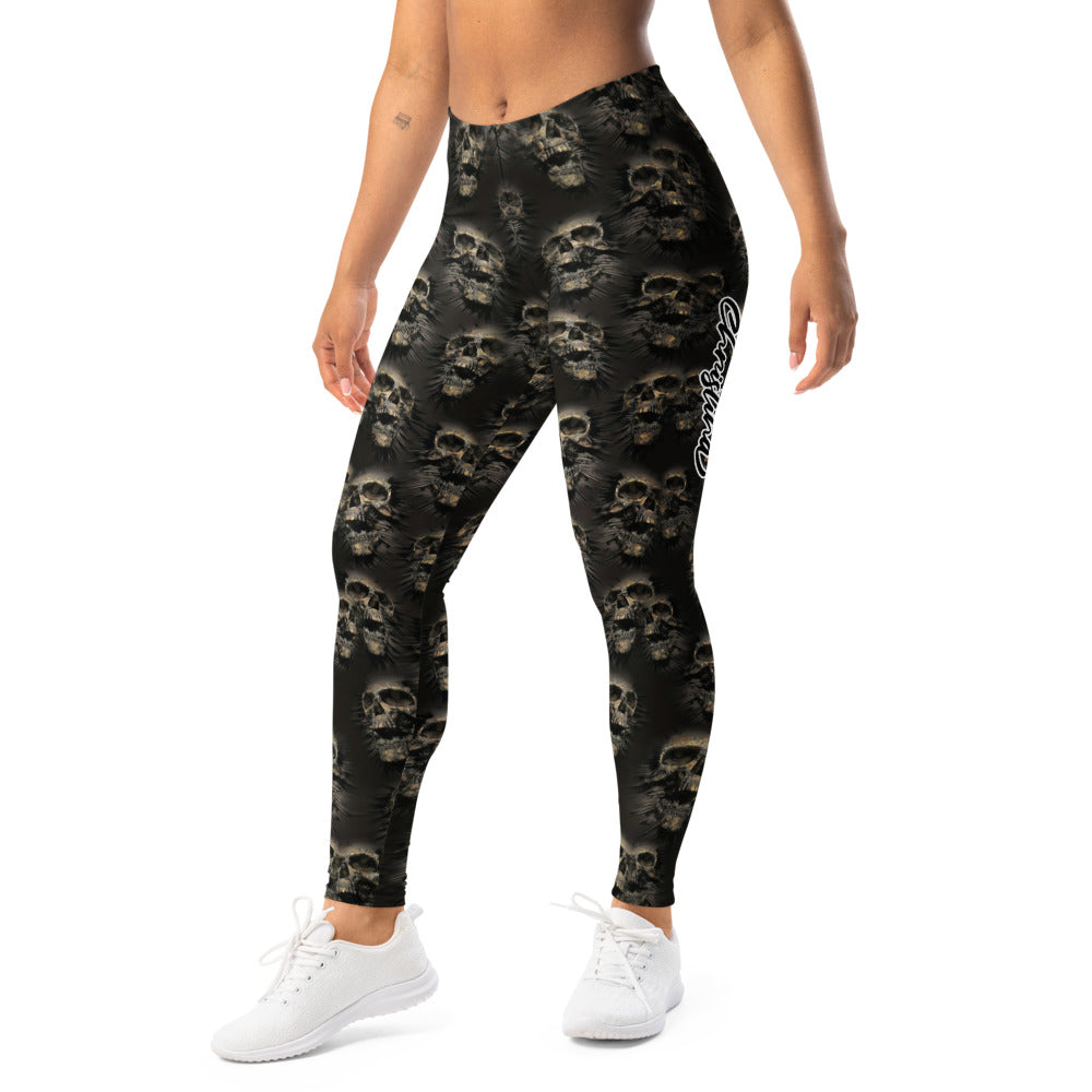 Personalisierte Sportleggings Damen Totenkopf Design Schwarz Fitness Leggings F492