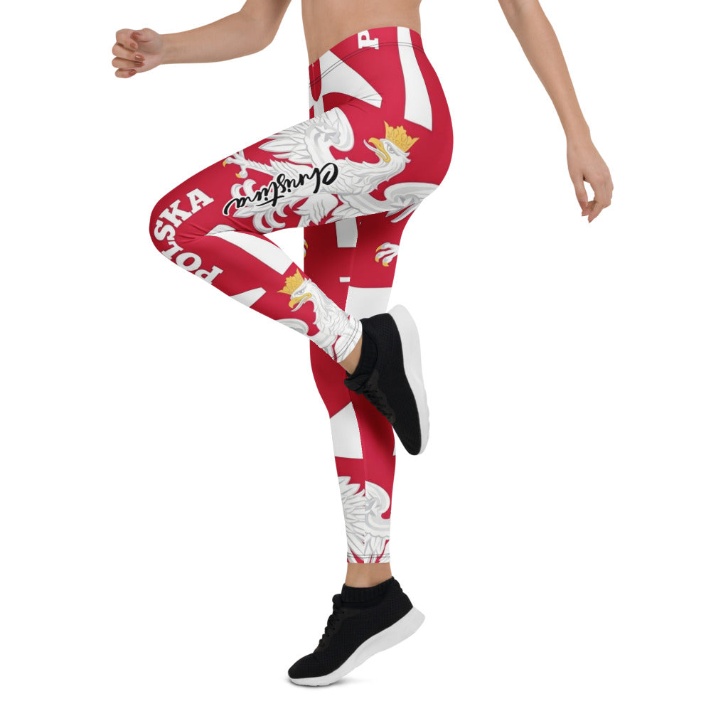 Personalisierte Damen Sportleggings Polen Flagge Design Rot Weiß Fitnesshose Wappen Adler Polska Y221