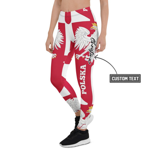 Personalisierte Damen Sportleggings Polen Flagge Design Rot Weiß Fitnesshose Wappen Adler Polska Y221 - XL