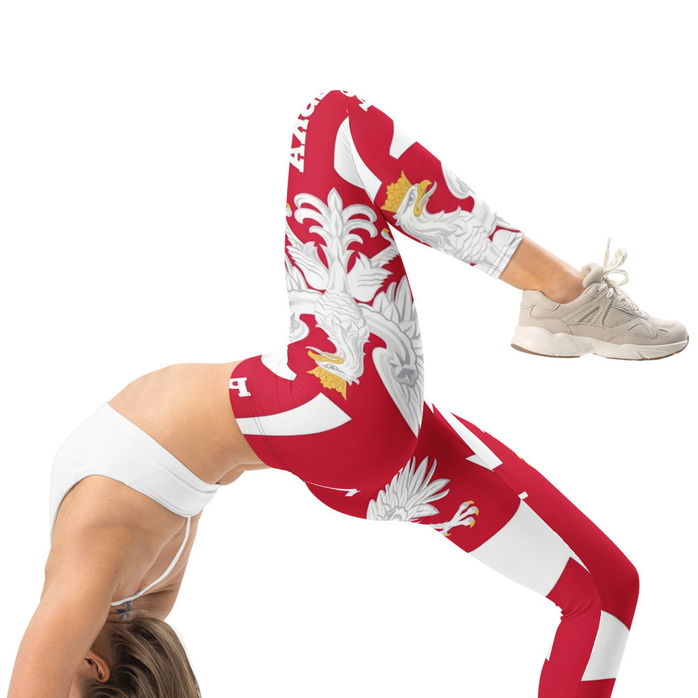 Personalisierte Damen Sportleggings Polen Flagge Design Rot Weiß Fitnesshose Wappen Adler Polska Y221
