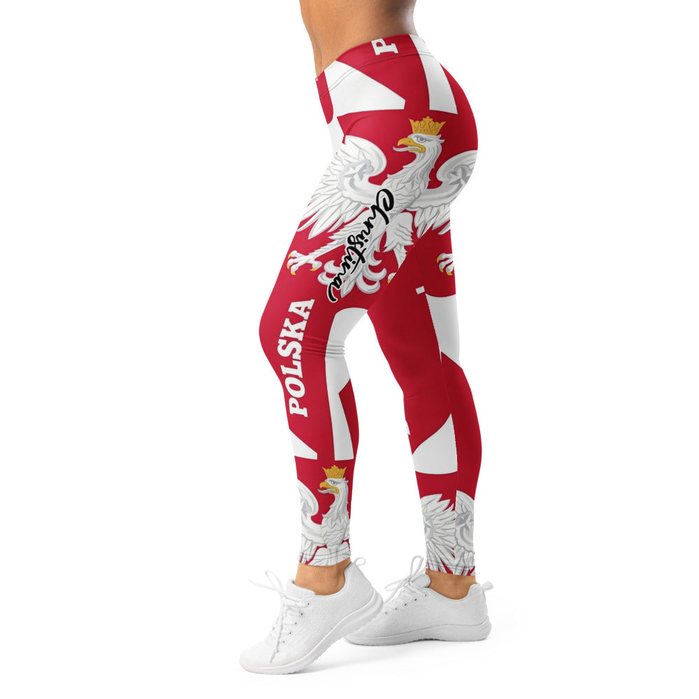 Personalisierte Damen Sportleggings Polen Flagge Design Rot Weiß Fitnesshose Wappen Adler Polska Y221