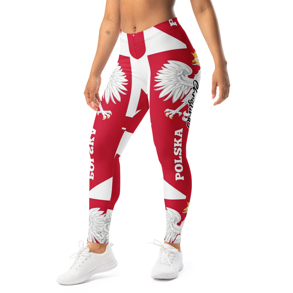 Personalisierte Damen Sportleggings Polen Flagge Design Rot Weiß Fitnesshose Wappen Adler Polska Y221