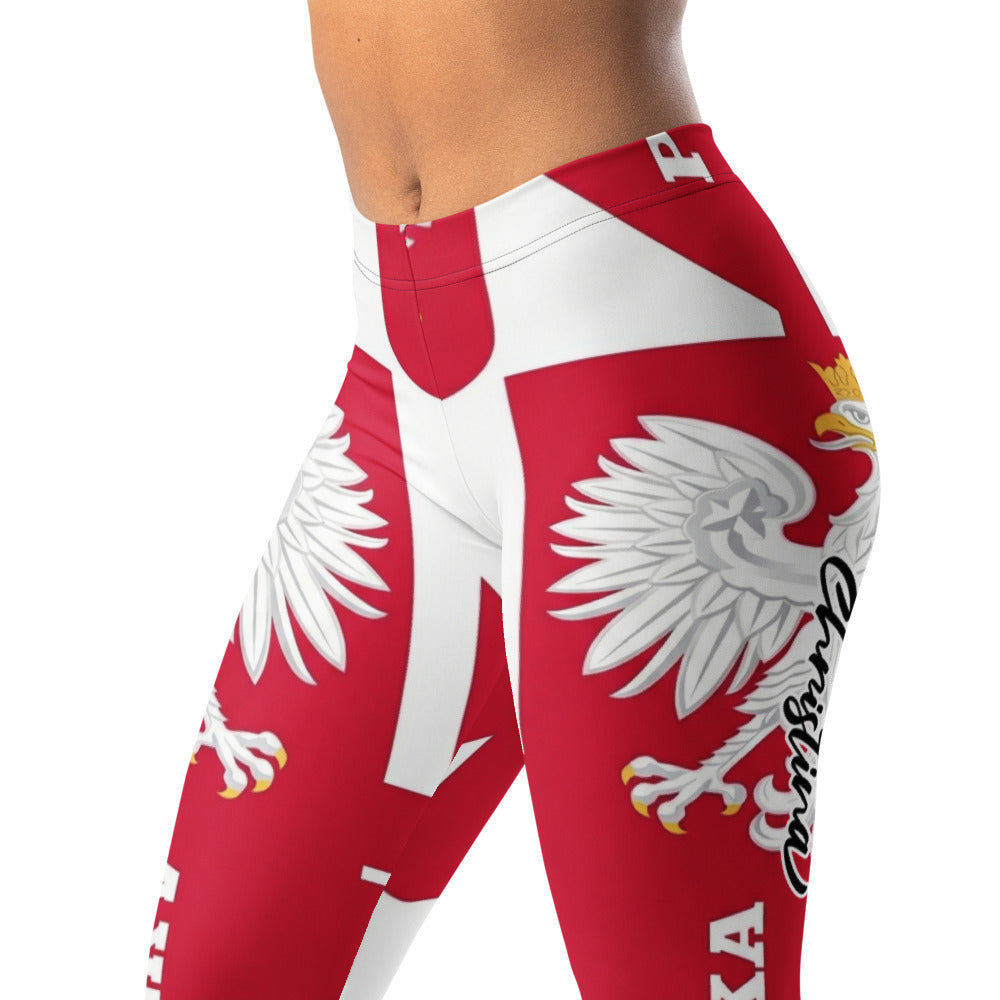 Personalisierte Damen Sportleggings Polen Flagge Design Rot Weiß Fitnesshose Wappen Adler Polska Y221