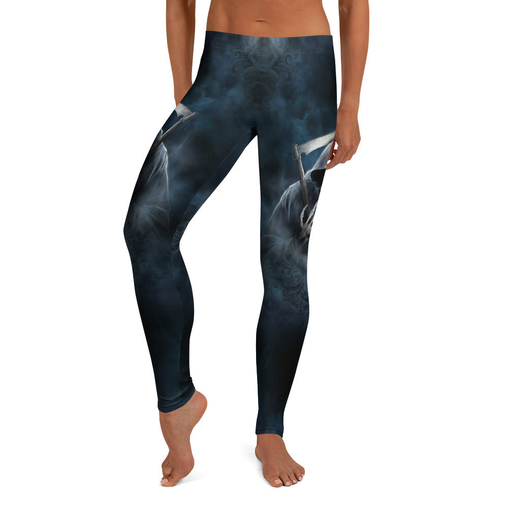 Personalisierte Sportleggings Damen Sensemann Design Dunkelblau Schwarz Gothic Fitness Yoga Leggings E757