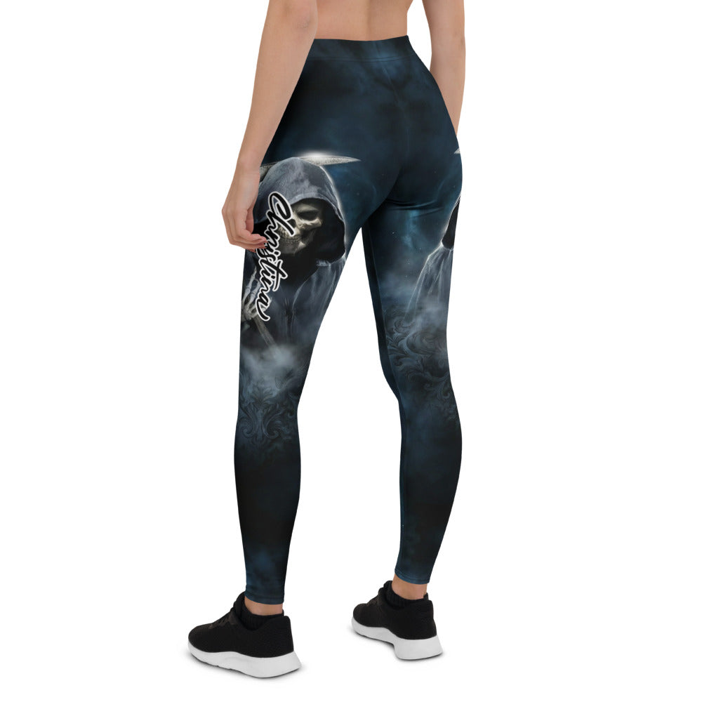 Personalisierte Sportleggings Damen Sensemann Design Dunkelblau Schwarz Gothic Fitness Yoga Leggings E757