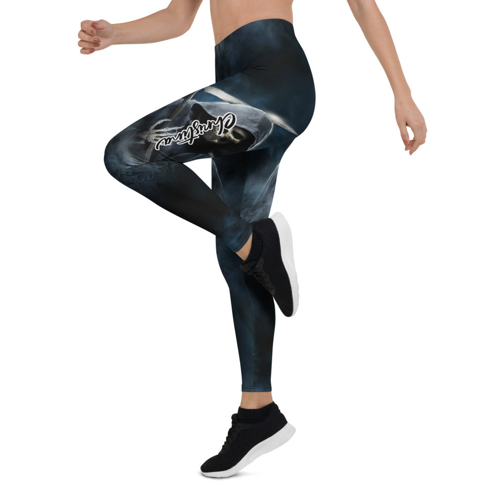 Personalisierte Sportleggings Damen Sensemann Design Dunkelblau Schwarz Gothic Fitness Yoga Leggings E757