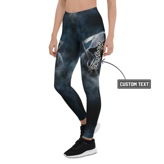 Personalisierte Sportleggings Damen Sensemann Design Dunkelblau Schwarz Gothic Fitness Yoga Leggings E757 - XL