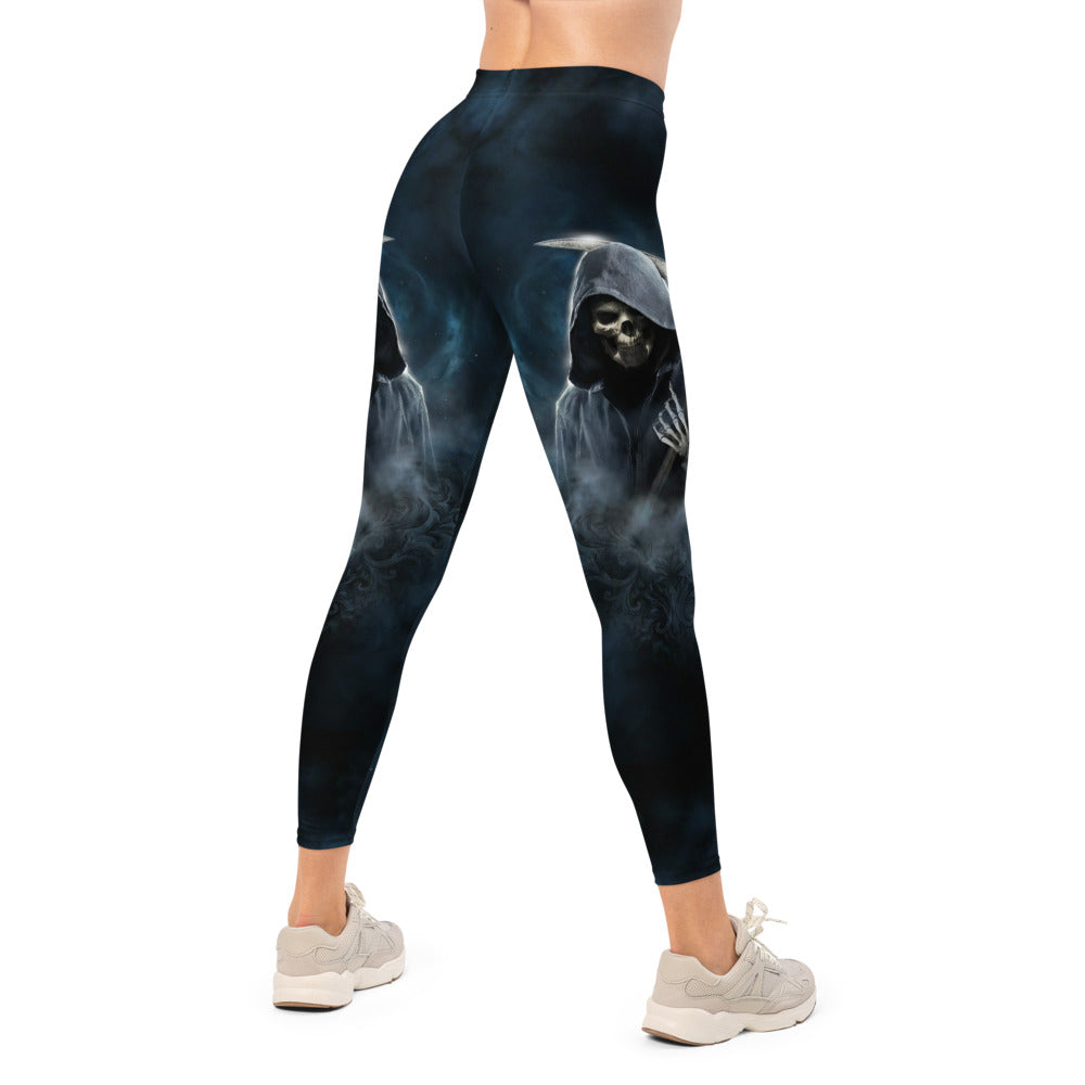 Personalisierte Sportleggings Damen Sensemann Design Dunkelblau Schwarz Gothic Fitness Yoga Leggings E757