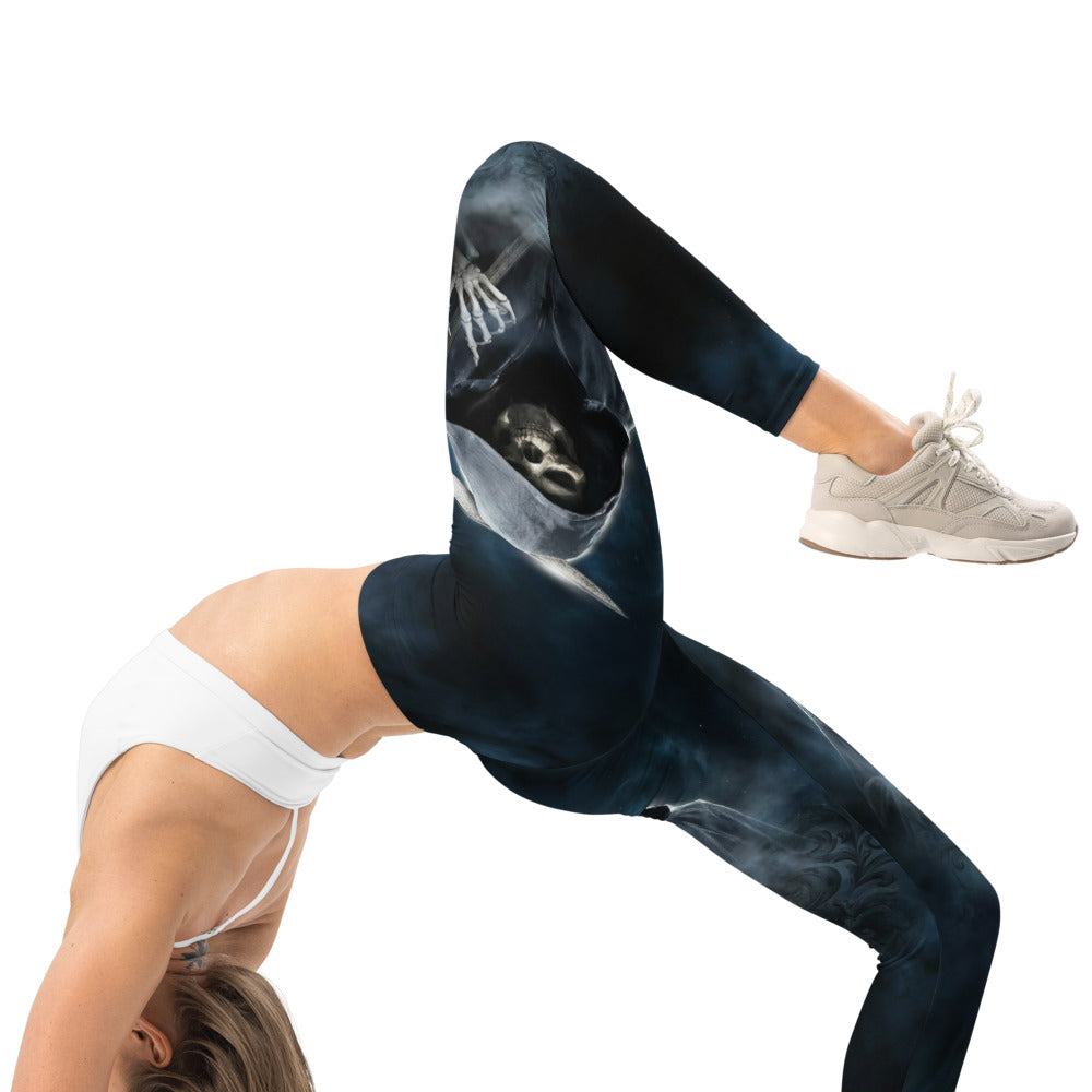 Personalisierte Sportleggings Damen Sensemann Design Dunkelblau Schwarz Gothic Fitness Yoga Leggings E757
