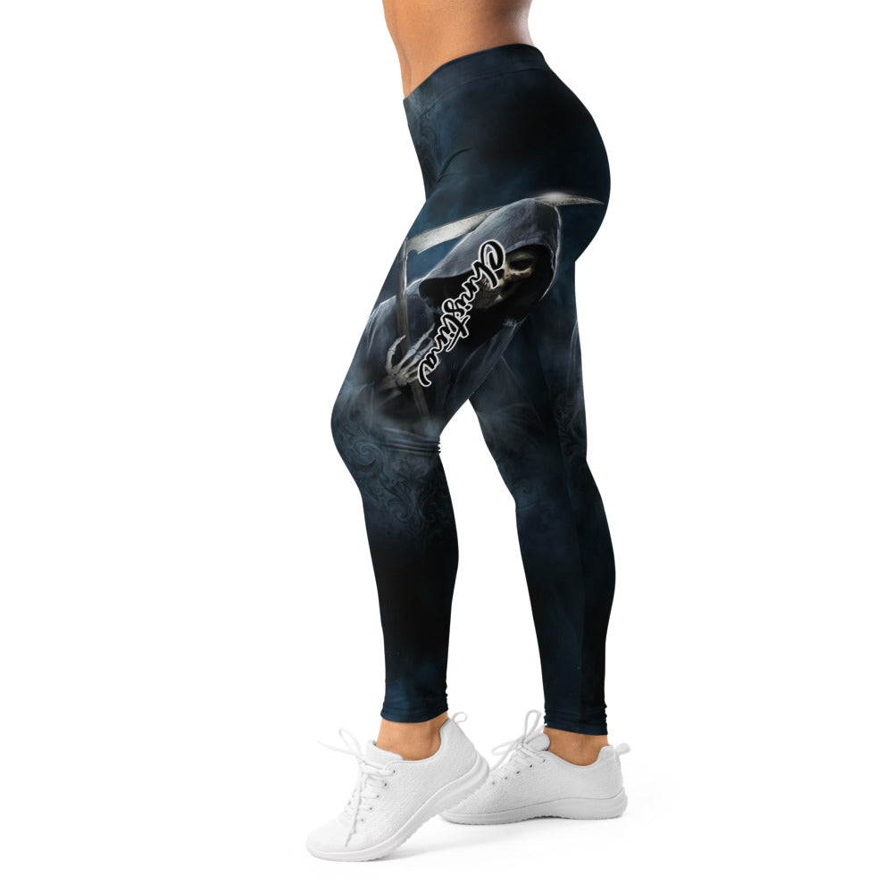 Personalisierte Sportleggings Damen Sensemann Design Dunkelblau Schwarz Gothic Fitness Yoga Leggings E757