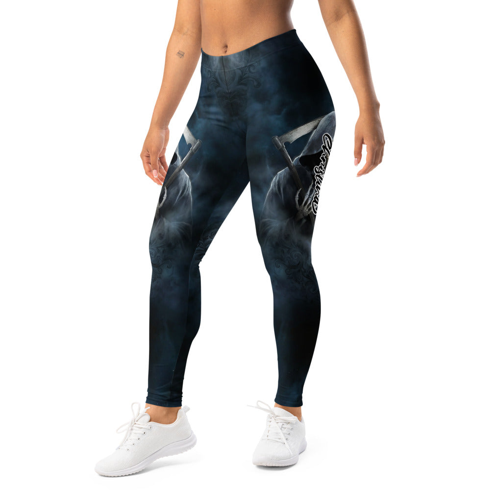 Personalisierte Sportleggings Damen Sensemann Design Dunkelblau Schwarz Gothic Fitness Yoga Leggings E757