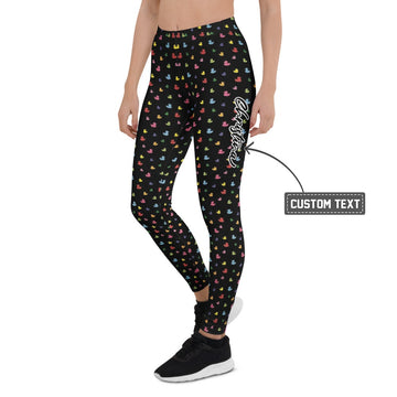 Personalisierte Damen Sportleggings Schwarz Buntes Quietscheenten Muster Fitness Yoga Leggings U142 - XL