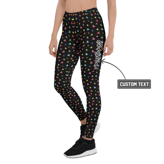 Personalisierte Damen Sportleggings Schwarz Buntes Quietscheenten Muster Fitness Yoga Leggings U142 - XL