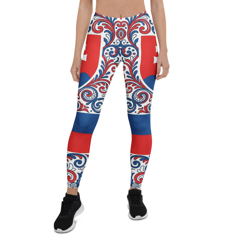 Personalisierte Sportleggings Damen Slowakei Design Wappen Folklore Muster Blau Weiß Rot Fitness Leggings H952