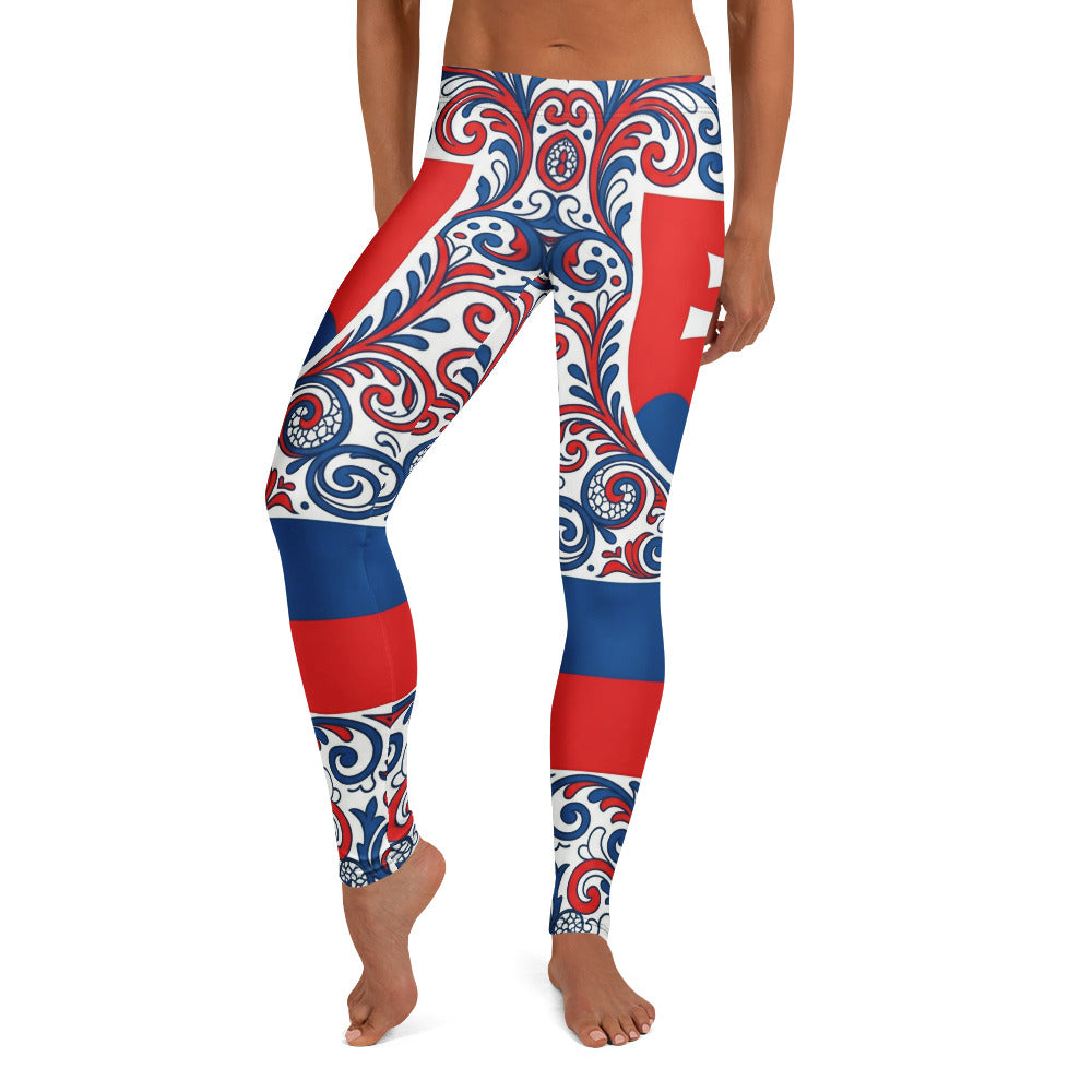 Personalisierte Sportleggings Damen Slowakei Design Wappen Folklore Muster Blau Weiß Rot Fitness Leggings H952