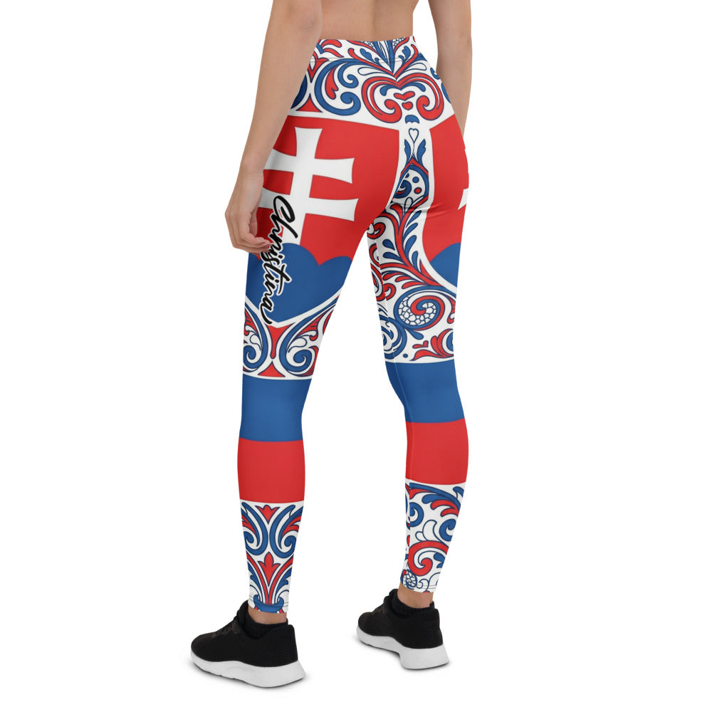 Personalisierte Sportleggings Damen Slowakei Design Wappen Folklore Muster Blau Weiß Rot Fitness Leggings H952